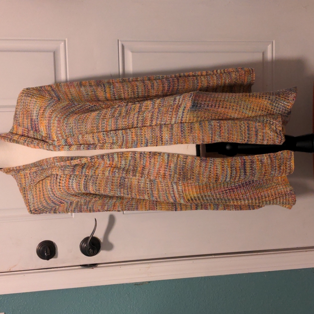 CJ Banks Multicolor Open-Front Knit Cardigan